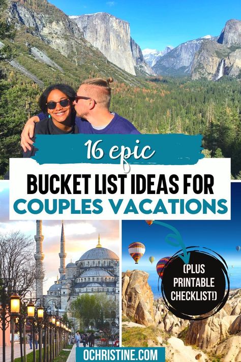 Check out this list of Vacation Bucket List Ideas for Couples is perfect for planning your next adventure or romantic weekend getaway. | romantic travel ideas | bucket list ideas for couples travel | romantic weekend getaway tips | travel tips for couples | couples weekend getaway ideas | couples weekend getaway activities | couples travel Couples Weekend Getaway Ideas, Couple Travel Destinations, Couples Weekend Getaway, Bucket List Ideas For Couples, Weekend Getaway Ideas, Vacation Bucket List, Tips For Couples, Weekend Getaways For Couples, Couples Weekend