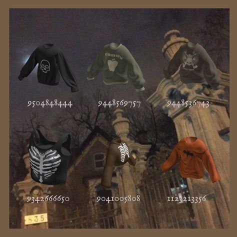 Boo! Happy spooky season, please don't repost! Aesthetic Roblox Id Codes, Fangs Codes Bloxburg, Bloxburg Halloween Outfit Codes Pjs, Layered Clothes Bloxburg Codes, Roblox Outfits Codes Layered, Halloween Themed Outfit Codes, Bloxburg Outfit Codes Layered Clothing, Roblox Halloween Outfits Codes, Roblox Berry Avenue Code