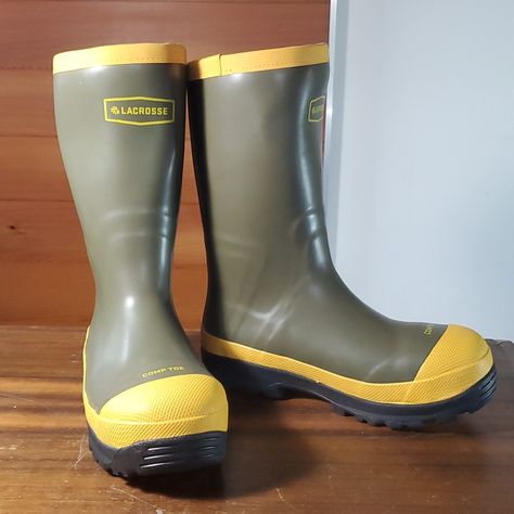 Lacrosse Sprog 12" 426043 New (Ships Without Box) Steel Toe Astm F2413-11 M I/75 C/75 Eh Waterproof Rubber Olive Green & Yellow Cushioned Sole Size Men's 10 - 11 - 14 - 15 #Rainboots #Steeltoe #Lacrosse #Green #Rubberboots New To Poshmark?? Use Code Plumloved When You Sign Up And Save $10 On Your First Purchase!! Lacrosse Shoes, Winter Camo, Mens Lacrosse, Yellow Cushions, Hunting Boots, Green Cushions, Waterproof Winter Boots, Bean Boots, Winter Snow Boots