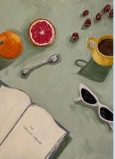 Artsy Painting Ideas Aesthetic, Vintage Art Inspiration, Libby Haines, 50s Painting, Spring 2023 Aesthetic, Breakfast Painting, Contemporary Still Life, Easy Canvas, Easy Canvas Art