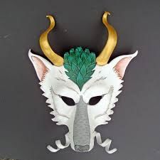 white Japanese dragon mask Disfraces Ideas, Demon Dog, Dragon Mask, Kitsune Mask, Wolf Mask, Dog Mask, Anime Tutorial, Japanese Dragon, Steampunk Clothing