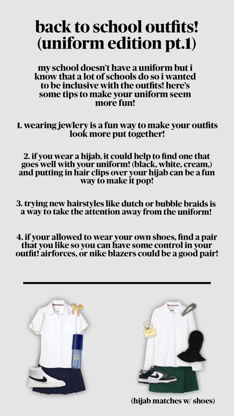 Make Uniform Look Cute, Uniform Tips, Outfit Inspo Hijabi, Beauty Uniform, Notes Tips, Uniform School, School Uniform Outfits, School Tips, Back To School Outfits