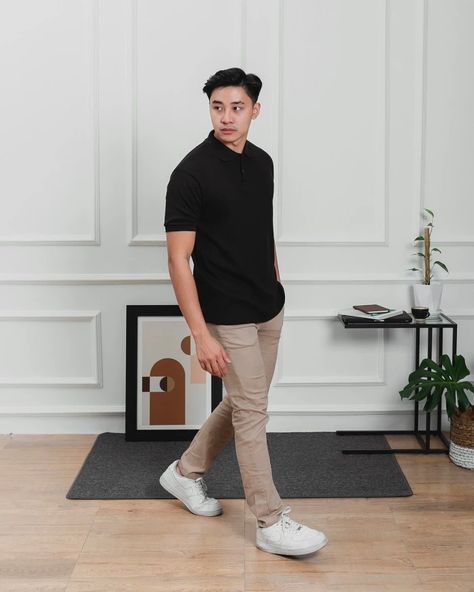 Waffle Polo Shirt, Photo Studio, Normcore, Polo Shirt, Ootd, Gold, Black