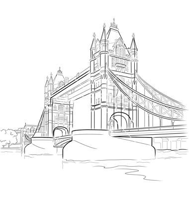 Drawing tower bridge in london uk vector London Art Drawing, Bridge Tattoo, Bridge Drawing, Harry Potter Castle, London Drawing, Perspective Drawing Architecture, Arte Alien, Tower Bridge London, Architecture Drawing Art