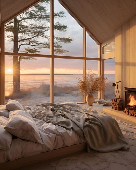 Home Design Luxury, Beautiful Bedroom Inspiration, Farmhouse Modern Decor, House In The Mountains, Bedroom Beach, Home Decor Modern, Big Windows, Dreamy Bedrooms, Design Exterior