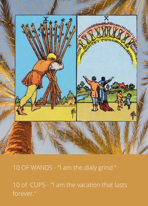 Tarot 10 Of Wands, Tarot Card Combinations Meanings, Cups In Tarot, Tarot Combinations, 10 Of Wands, 10 Of Cups, Taro Cards, Learning Tarot, King Of Wands