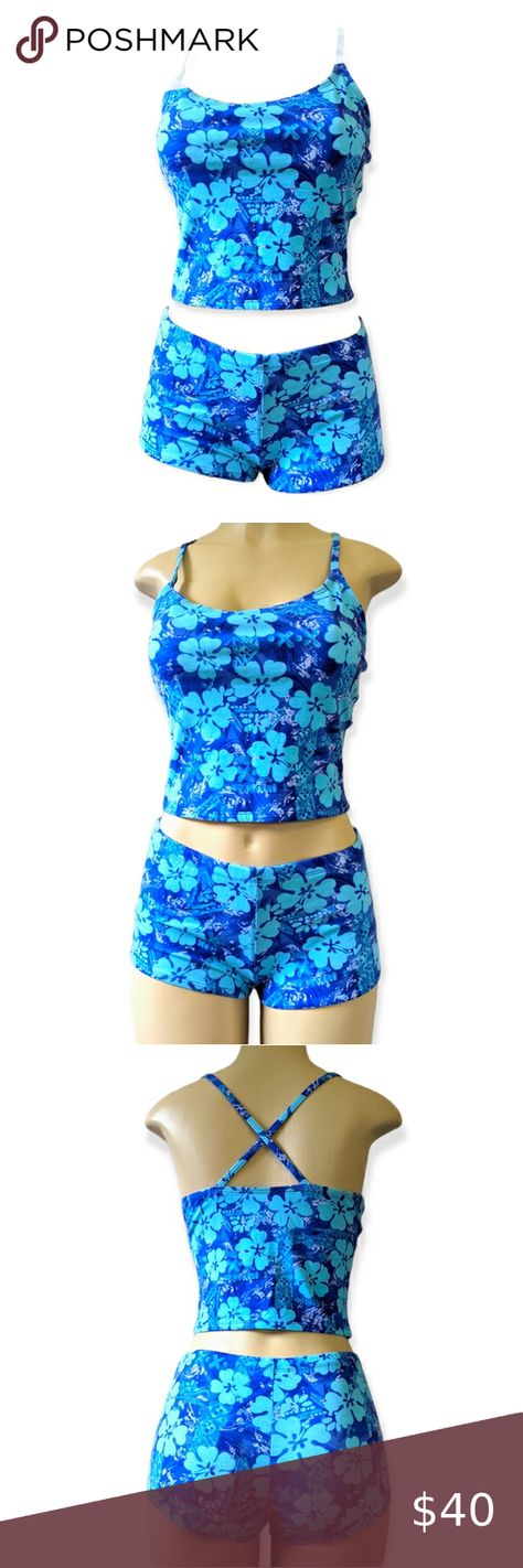 Vintage 90s Y2K Aloha Hibiscus Print 2 Piece Tankini Swimsuit Y2k Tankini Aesthetic, Hibiscus Tankini, Vintage Tankini, Hibiscus Swimsuit, 90s Swimsuit, Full Coverage Tankini, Y2k Tankini, Tankini Y2k, Flower Bathing Suits