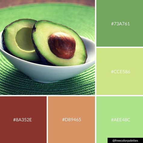 Avocado | Healthy Eating | Green Earthy |Color Palette Inspiration. | Digital Art Palette And Brand Color Palette. Interior Design Bedroom Vintage, Salad Aesthetic, Avocado Painting, Eating Green, Color Palette Inspiration, Green Eating, Bathroom Color Schemes, Paint Color Schemes, Salad Ideas