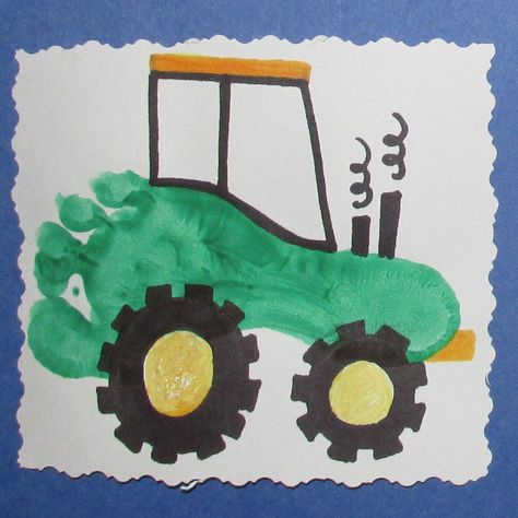 T Is For Tractor, Tractor Footprint Craft, Tractor Crafts For Toddlers, Barnyard Crafts, Footprint Tractor, Tractor Crafts, Tractor Art, Room Activities, Babysitting Crafts