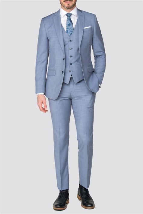 Light Blue Suit Wedding, Wedding Suit Ideas, Junior Groomsmen, Summer Suits Men, Three Piece Suits, Light Blue Suit, Blue Suit Men, Blue Suit Wedding, Stylish Suit