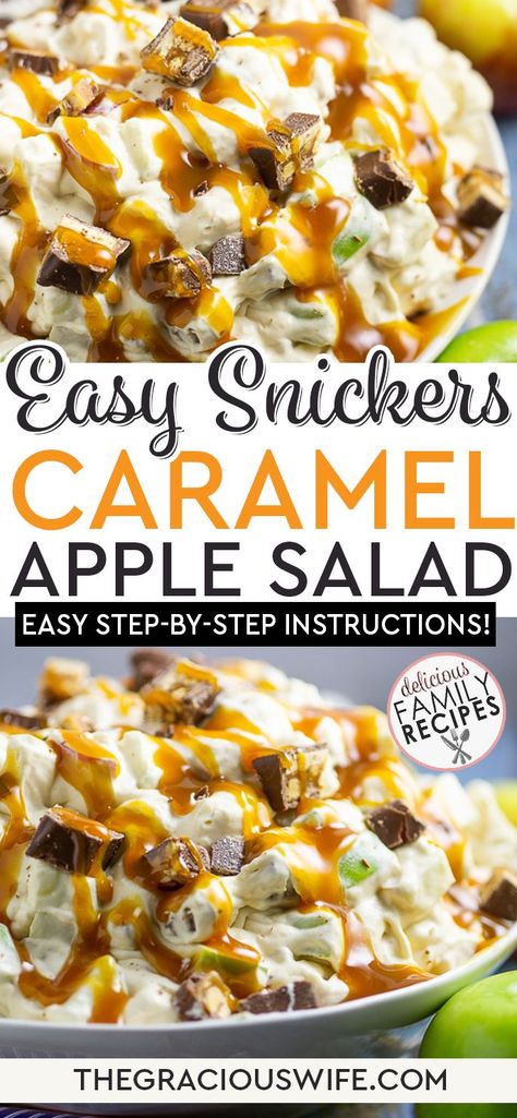 Caramel Apple Salad Recipe, Snickers Caramel Apple Salad, Taffy Apple Salad, Snickers Dessert, Caramel Apple Salad, Caramel Apple Desserts, Apple Salad Recipe, Snicker Apple Salad, Snickers Salad