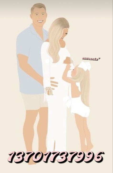 Cute Family Illustration, Preppy Bloxburg, Family Picture Drawing, Custom Illustrated Family Portrait, Ed Wallpaper, Picture Codes, Sims 4 Couple Poses, Bloxburg Outfits, Bloxburg Decals Codes Aesthetic