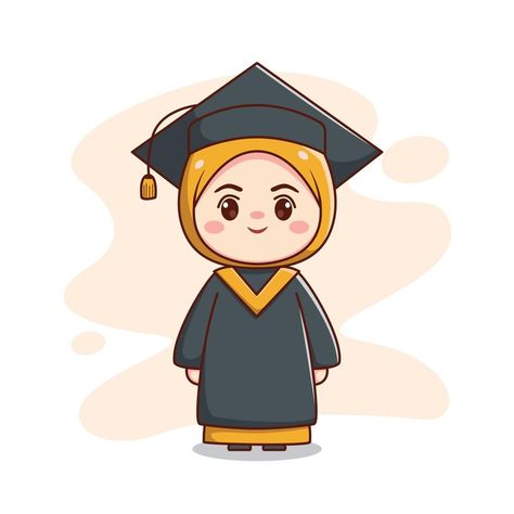 Muslim Hijab Girl, Cartoon Graduation, Student Illustration, Graduation Drawing, Graduation Cartoon, Chibi Cartoon, Cartoon Character Illustration, Girl Chibi, Vector Girl