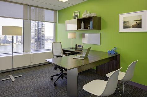 gamut-office-1 Office Wall Colors, Office Paint Colors, Modern Home Offices, Cool Office Space, Wall Office, Loft Office, Office Color, Home Office Colors, City Office