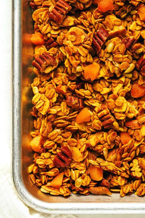 Granola Ingredients, Granola Clusters, Pecan Rolls, Chocolate Granola, Crunchy Granola, Gimme Some Oven, Dried Mangoes, Granola Recipe, Golden Milk