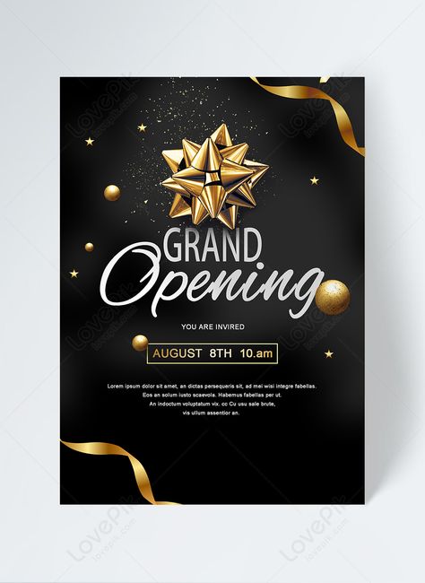 Opening Poster Design, Gold Invitation Template, Grand Opening Poster, Black Gold Invitation, Grand Opening Flyer, Grand Opening Banner, Farewell Party Invitations, Grand Opening Invitations, Template Images