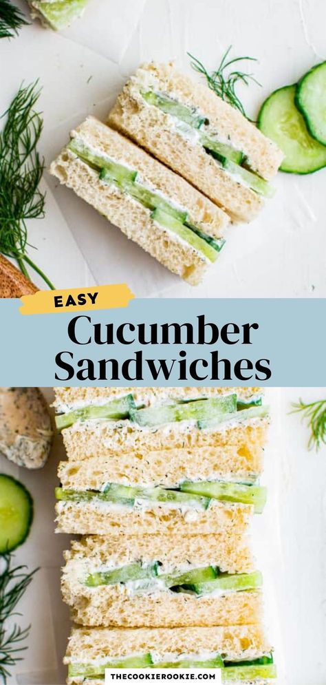 Cucumber Tea Sandwiches Recipes, Cucumber Cream Cheese Sandwiches, Cucumber Sandwiches Recipes, Cucumber Tea Sandwiches, Cream Cheese Sandwiches, Tea Sandwiches Recipes, Easy Sandwich Recipes, The Cookie Rookie, Cookie Rookie