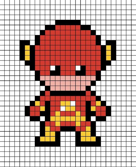 A pixel art template of The Flash the DC Comics superhero. Avengers Pixel Art, Spiderman Pixel Art, Marvel Cross Stitch, Art Flash, Paper Dolls Clothing, Easy Pixel Art, Pixel Art Templates, Pixel Drawing, Pixel Art Grid