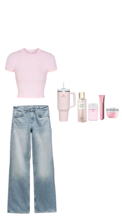 #outfitideas #outfit #pink #viral #abonnetoi #followme #rose Pink Shirt With Jeans Outfit, Dusty Pink Outfit, Pale Pink Outfit, Dusty Pink Outfits, Pink Shirt Outfit, Preppy Outfits For School, Pink Flannel, Fall Outfits For School, Outfit Pink