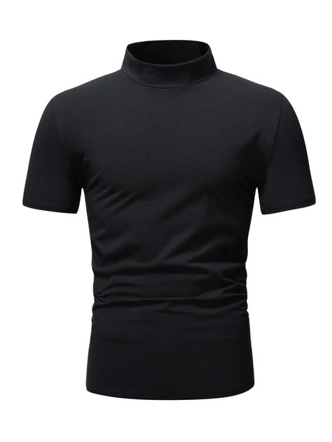 Men Mock Neck Solid Tee | SHEIN USA Mock Neck Tshirt, Turtleneck Outfit Men, Black Turtleneck Outfit, Black Tshirt Men, Short Sleeve Turtleneck, Studio Photoshoot Ideas, Black Turtle Neck, Turtleneck Outfit, Stand Neck