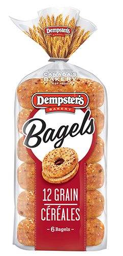 Dempster's Bagels Whole Grains 12 Grain Toast Branding, Bread Loaf Packaging, Loaf Packaging, Bagel Packaging, Bread Packaging Ideas, Bread Packaging Design, Bagels Breakfast, Bread Logo, Sesame Bagel