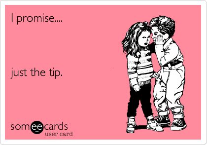 I promise.... just the tip. Just The Tip Humor, Just The Tip I Promise, Funny Reminders, On Friendship, Funny Friendship, True Love Is, Friendship Humor, Someecards, Live Laugh Love