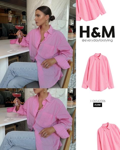 Poplin Striped Shirt Outfit / Pink Striped Shirt / Summer Shirt Outfit / Poplin Shirt with Jeans Pink Poplin Shirt Outfit, Summer Shirt Outfit, Pink Striped Shirt Outfit, Poplin Shirt Outfit, Striped Shirt Outfit, Shirt With Jeans, Pink Striped Shirt, Outfits With Striped Shirts, H M Outfits