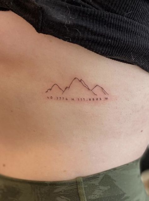 Tattoo by @andyoutattoo on instagram Sister Tattoos Mountains, Map And Mountains Tattoo, Dainty Tattoos Mountains, Four Mountains Tattoo, Mountain With Words Tattoo, Mountain Sibling Tattoo, Tattoo Ideas Mountains Simple, Mountain Tattoo Colorado, 3 Mountain Tattoo