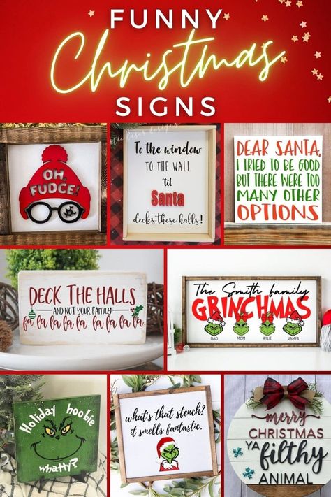 Funny Christmas Signs Funny Christmas Signs Hilarious, Funny Christmas Signs And Sayings, Christmas Boards Signs, Grinch Signs, Funny Christmas Signs, Funny Christmas Sayings, Grinch Sign, Festival Crafts, Wood Burned Signs