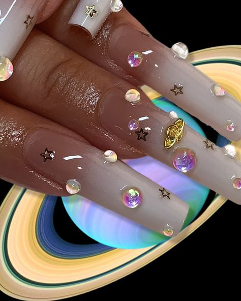 Extra Nail Designs, Color For Nails, Space Nails, Super Cute Nails, Long Nail Designs, Baby Nails, Y2k Nails, Exotic Nails, Bling Acrylic Nails