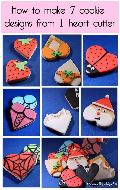 I love it when I can use a SINGLE cutter to make MULTIPLE things. If you guys remember, I did something similar with a gingerbread man cutter during Christmas. You can check out that posting HERE. This time, I used a HEART shaped cookie cutter. I started off with making a bunch of heart shaped … Cute Cookie Designs, Heart Cookies Recipe, Cookies Summer, Heart Shaped Sugar Cookies, Cookies Heart, Cookies Birthday, Red Velvet Cake Mix, Cookies Sugar, Heart Cookie