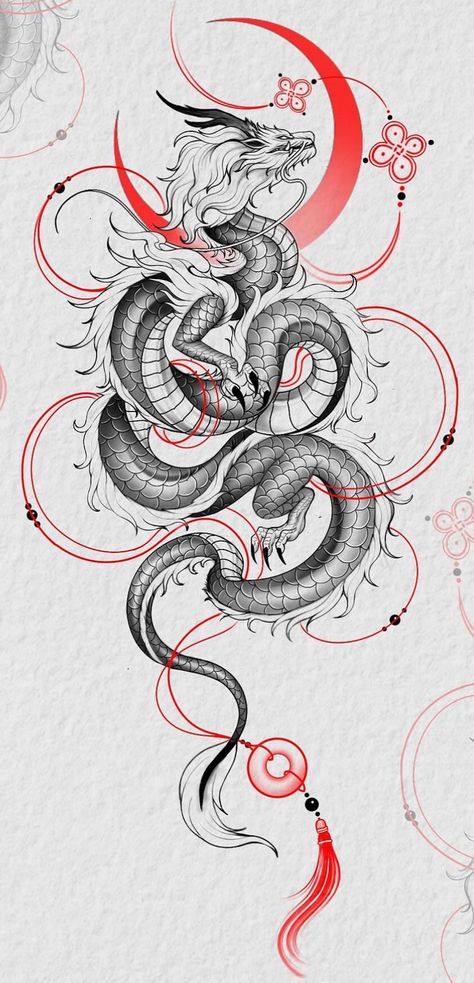 Chinese Dragon And Flowers Tattoo, Dragon Tattoo Stencil, White Dress Casual, Japanese Phoenix Tattoo, Woman Butterfly, Japanese Dragon Drawing, Dragon Tattoo Sketch, Long Dresses Summer, Dragon Tattoo Art