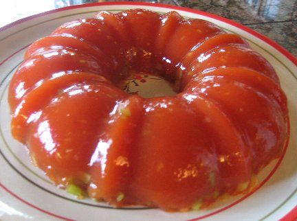 Tomato Aspic gelatin salad is a favorite old-fashion family comfort food that our family makes and serves for Thanksgiving Dinner every year. Tomato Aspic Recipe, Tomato Aspic, Aspic Recipe, Jelly Salad, Gelatin Salad, Jello Salads, Gelatin Recipes, Tomatoes Recipes, Whats Cooking