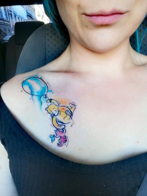 210 Best Winnie The Pooh Tattoo Designs (2023) - TattoosBoyGirl Winnie The Pooh Watercolor, Baby Bear Tattoo, Pooh Watercolor, Hippo Tattoo, Winnie The Pooh Tattoo, Pooh Tattoo, Sarah Tattoo, Winnie The Pooh Tattoos, Mickey Tattoo