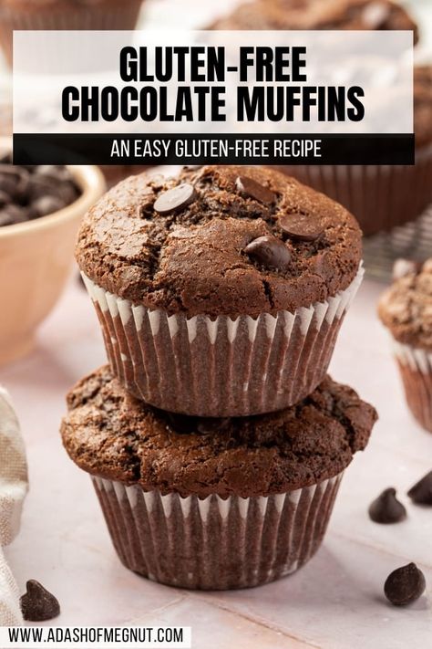 These gluten-free chocolate muffins are loaded with chocolate chips and have a moist, tender crumb. Simple to make, these bakery-style muffins rise beautifully with a classic domed top. They're perfect for breakfast or a snack, and freeze easily for later, too! Gluten Free Chocolate Muffins Recipes, Gf Chocolate Chip Muffins, Gluten Free Muffins Recipes, Gluten Free Muffins Easy, Gluten Free Chocolate Chip Muffins, Gluten Free Chocolate Muffins, Choc Muffins, Gf Food, Bakery Style Muffins