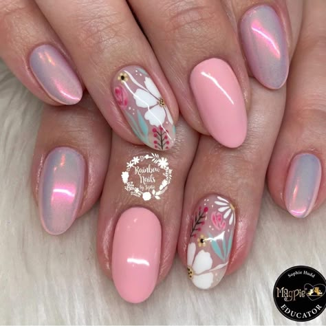 Nail Nail Designs, Floral Nail Designs, Spring Nail Art, Nail Style, Nail Designs Glitter, Oval Nails, Ideas Nails, Nails 2023, Nails Summer