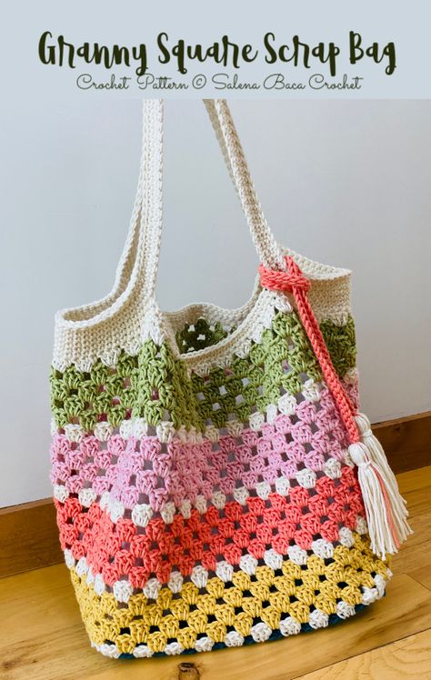 Granny Square Scrap Bag Crochet Pattern Crochet Mosaic Bag Free Pattern, Crochet Pattern Granny Square Bag, Crochet Granny Square Market Bag, Crochet Bag Granny Square Free Pattern, Easy Granny Square Bag, Easy Crochet Bag Tutorial, Free Crochet Tote Bag Patterns, Crochet Pocketbook, Scrap Crochet Projects