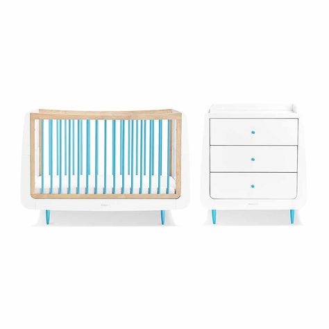 SnuzKot Skandi 2 Piece Nursery Furniture Set - Blue Natural Edit, Nursery Sets, Bed Extension, Bed Up, Changing Unit, Junior Bed, Unique Nursery, Dream Nurseries, Nature Baby Shower