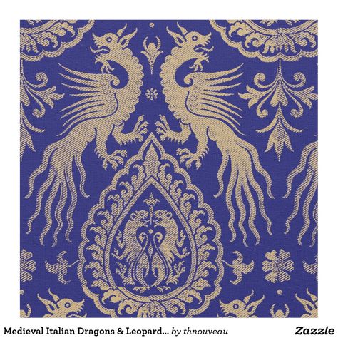 Medieval Italian Dragons & Leopards Pattern Fabric Dragon Medieval, Historical Textiles, Medieval Pattern, Medieval Embroidery, Italian Pattern, Medieval Dragon, Gothic Pattern, Medieval Tapestry, Dragon King