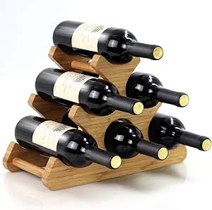 AGGICE Premium Bamboo Wine Rack - Elegant Countertop Storage for 6 Bottles, Durable Wine Holder Stand, Perfect for Home & Kitchen Decor Wine Opener Design, Wood Wine Rack, Table Top Wine Rack, Wooden Wine Rack, Countertop Storage, Wood Wine Racks, Bottle Storage, Rack Design, Bottle Rack