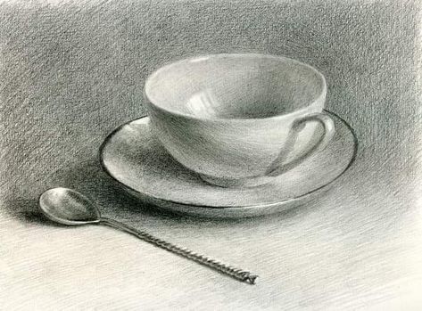 Drawing Cup, Still Life Sketch, Rendering Drawing, Basic Sketching, Shading Drawing, Abstract Pencil Drawings, Pencil Drawings Of Animals, Realistic Pencil Drawings, Geometric Shapes Art