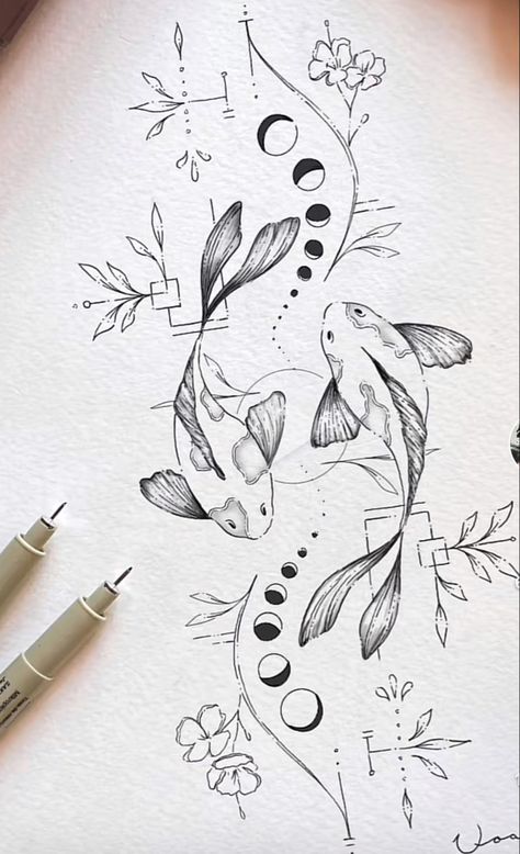 Pisces Drawing, Chest And Back Tattoo, Pisces Tattoos, Zodiac Tattoos, Spine Tattoo, Spine Tattoos, Diary Ideas, Tattoo Flash Art, Zodiac Art