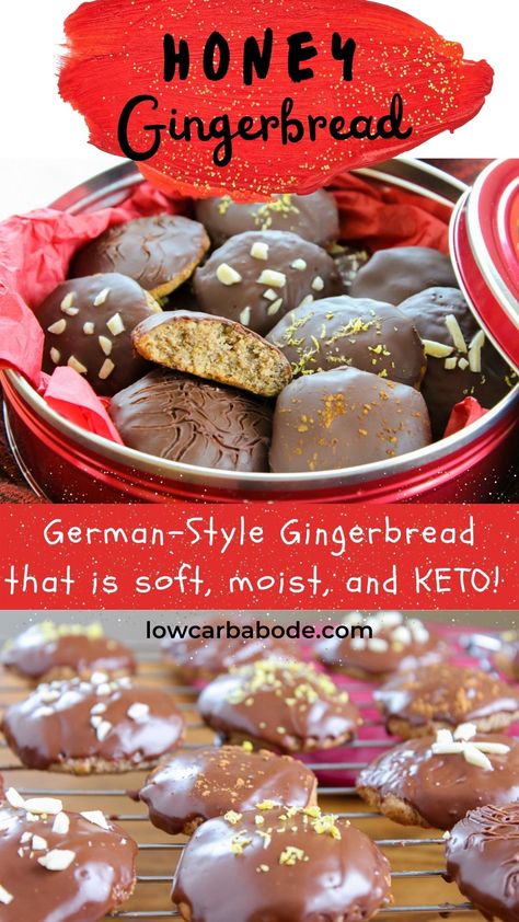 Keto Tea, German Lebkuchen, Keto Christmas Recipes, Keto Honey, Honey Gingerbread, Thm Cookies, Keto Gingerbread, German Gingerbread, European Desserts