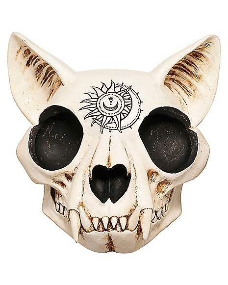 Mystical Arts Cat Skull - Spirithalloween.com Cat Skull Art, Creepy Home Decor, Raven Halloween, Witch Hut, 9 Lives, Scary Dolls, Spencers Gifts, Cat Skull, Scary Costumes