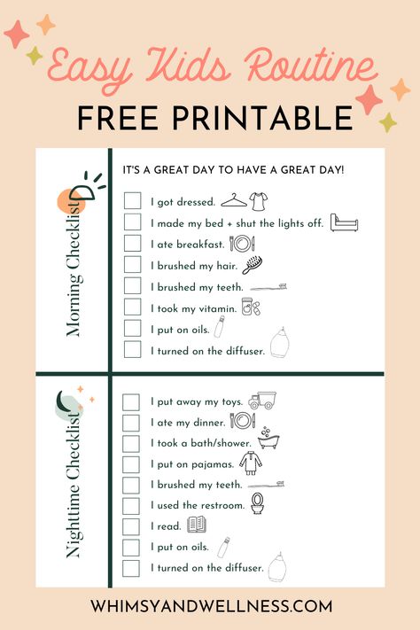 Easy Kids Routine - Free Printable! Morning Night Routine, Morning Evening Routine, Morning Routine Kids, Morning Checklist, Kids Routine, New Routine, Baby Life Hacks, House Cleaning Checklist, Brush My Teeth