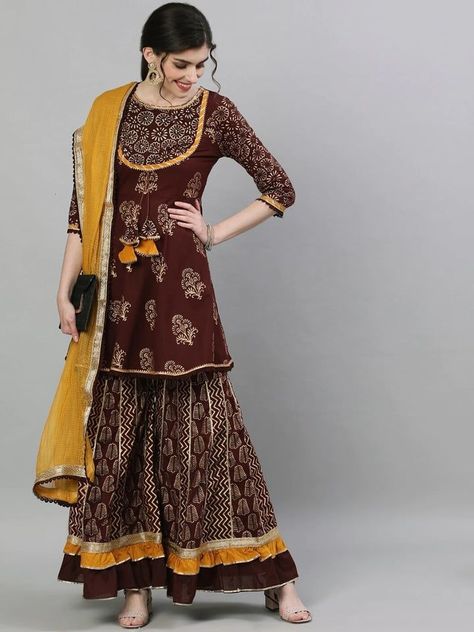 body- Organza body size- 58 (max) body long- 54 inch gher- 102 inch salwar- butterfly inner- fitted orna- organza work- embroidery + stone Printed Sharara, Anarkali Tops, Kurta With Sharara, Kurta Sharara Set, Kurta Sharara, Cotton Anarkali, Anarkali Kurta, Printed Kurti, Cotton Kurta