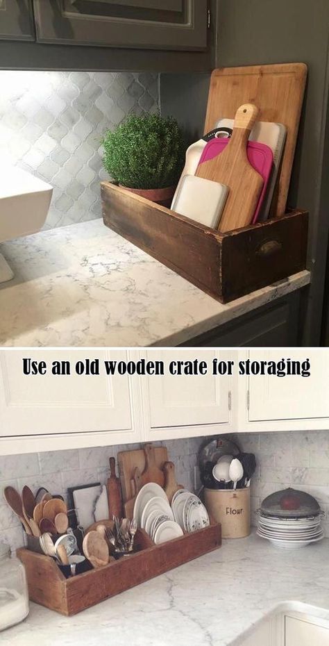 Interior Farmhouse, Rustic Wood Projects, Old Wooden Crates, Old Wooden Boxes, Remodel Kitchen, Diy Holz, Diy Interior, Farmhouse Kitchen Decor, Wooden Crate