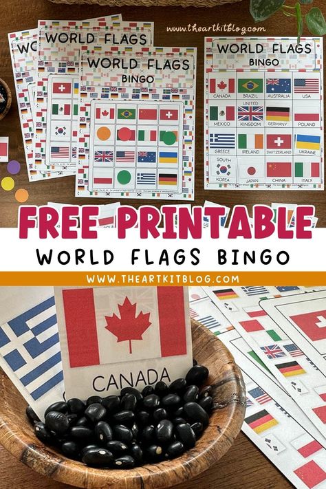 Flags of the World Bingo: Printable Game Around The World Games For Kids, Bingo Games For Kids, Free Games For Kids, Candy Drinks, Etiquette And Manners, Bingo Printable, Educational Activities For Kids, Printable Game, Free Homeschool