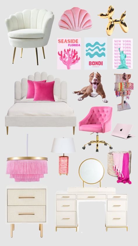 #preppy #pink #pinkpreppy #roominspo #preppyroominspo #dog #peach #beauty Ocean Room Decor, Preppy Bedroom Decor, Room Wishlist, Shuffles Preppy, House Decorating Ideas Apartments, Luxury Room Bedroom, Cosy Room, Preppy Pink, Cute Bedroom Ideas