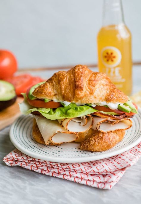 Turkey BLT Croissant Sandwich | Culinary Hill Blt Croissant Sandwich, Turkey Avocado, Avocado Blt, Make This, Croissant Sandwich, Goddess Dressing, Gourmet Sandwiches, Dinner Sandwiches, Kale Chips